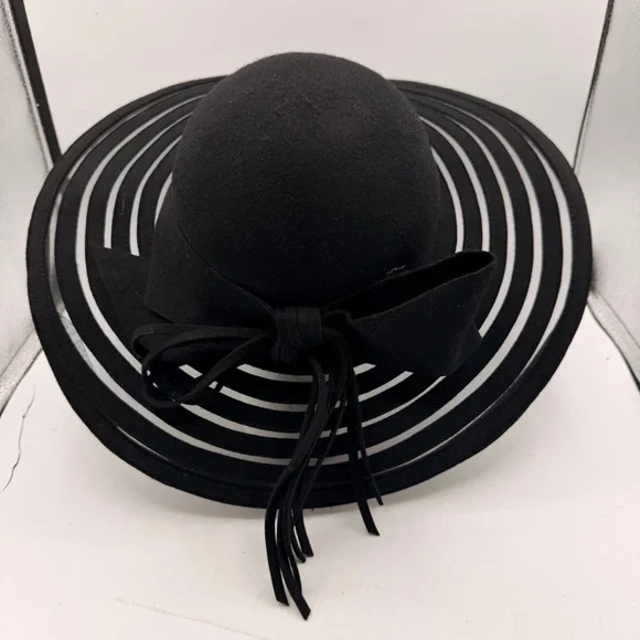 Banash Boston Wool Wide Brim Hat – Black with Ribbon Bow – NWT – Size 58 cm - Picture 7 of 10